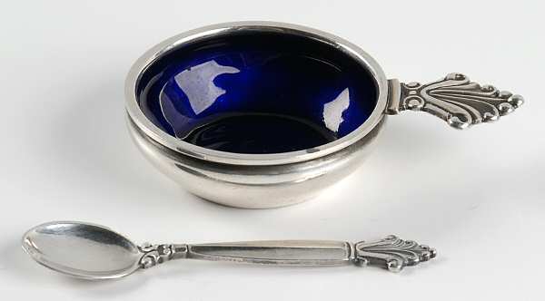 Acanthus (Sterling, 1917) Salt Set Enamel-Individual Cellar & Spoon