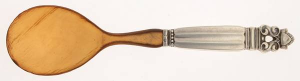 Acorn (Sterling, 1915) Small Salad Serving Spoon with Horn Bowl