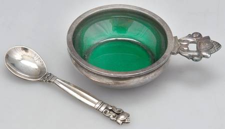 Acorn (Sterling, 1915) Individual Enameled Salt Cellar & Spoon Set