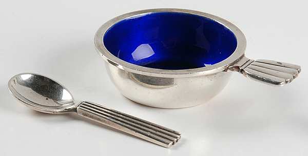 Bernadotte (Sterling, 1939) Enameled Salt Set-Individual Cellar & Spoon