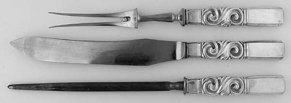 Scroll (Sterling, 1927) Large 3-Piece Roast Carving Set w/ Stainless Blade