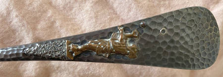 Antique-Hammered & Applied (Sterling, 1880) Large Flat Handle Crumb Knife/Crumber
