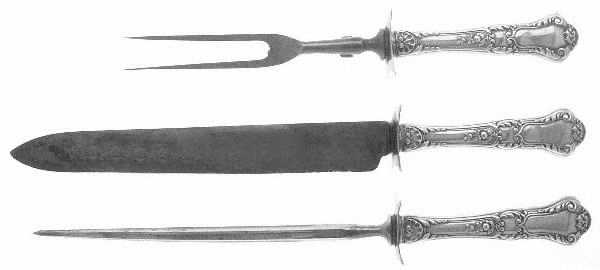 Baronial-Old (Sterling, 1898, No Monograms) Large 3-Piece Roast Carving Set w/ Stainless Blade