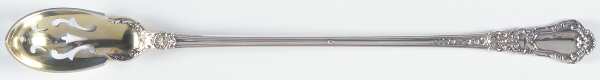 Baronial-Old (Sterling, 1898, No Monograms) Pierced Bowl Long Handle Olive Spoon