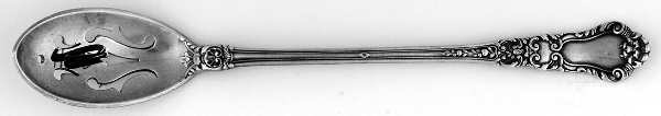 Baronial-Old (Sterling, 1898, No Monograms) Pierced Bowl Short Handle Olive Spoon