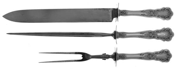 Buttercup (Sterling, Lion-Anchor-G, 1899, No Monos) Large 3-Piece Roast Carving Set w/ Stainless Blade