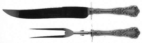 Buttercup (Sterling, Lion-Anchor-G, 1899, No Monos) Large 2-Piece Roast Carving Set w/ Stainless Blade
