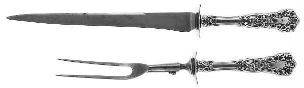 Buttercup (Sterling, Lion-Anchor-G, 1899, No Monos) Large 2-Piece Roast Carving Set w/Stainless Blade