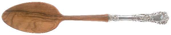 Buttercup (Sterling, Lion-Anchor-G, 1899, No Monos) Salad Serving Spoon with Wooden Bowl