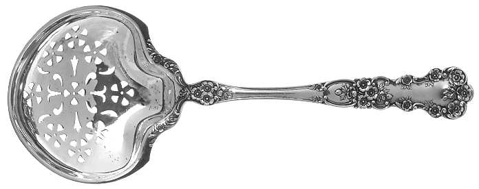 Buttercup (Sterling, Lion-Anchor-G, 1899, No Monos) Large Pierced Pea Serving Spoon