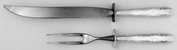 Camellia (Sterling, 1941-1942, No Monos) Large 2-Piece Roast Carving Set w/Stainless Blade