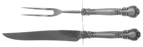 Chantilly (Sterling, 1895, Lion-Anchor-G, No Mono) 2 Piece Small Carving Set W/ Sterling Guard