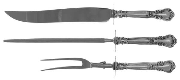 Chantilly (Sterling, 1895, Lion-Anchor-G, No Mono) Carving Set-3 Pc Lg Stn Bl Roast-Sterling Guard