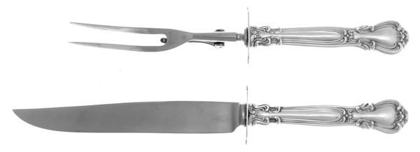Chantilly (Sterling, 1895, Lion-Anchor-G, No Mono) 2 Piece Small Carving Set W Sterling Guard