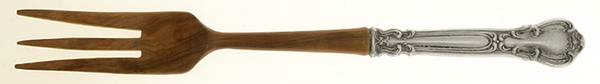 Chantilly (Sterling, 1895, Lion-Anchor-G, No Mono) Salad Serving Fork with Wooden Prongs