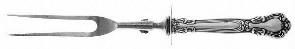 Chantilly (Sterling, 1895, Lion-Anchor-G, No Mono) Lg Carving/Roast Fork-Stn Prong w/Sterling Guard