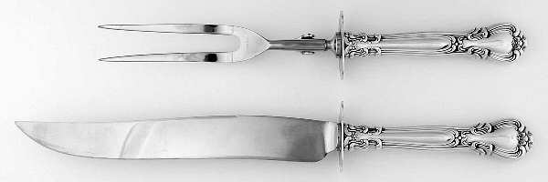 Chantilly (Sterling, 1895, Lion-Anchor-G, No Mono) Carving Set-2pc/Lg-Stnbl/Roast W/Sterling Guard