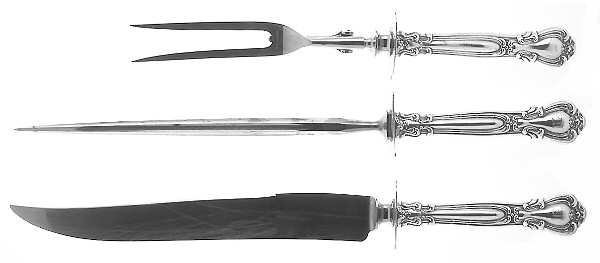 Chantilly (Sterling, 1895, Lion-Anchor-G, No Mono) (3 Pc)Carving Set-Lg Stnbl/Roast w/Sterling Guard
