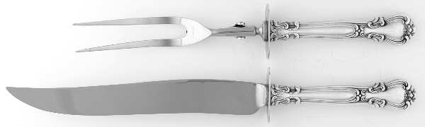 Chantilly (Sterling, 1895, Lion-Anchor-G, No Mono) (2 Pc)Carving Set-Lg Stnbl/Roast w/Sterling Guard