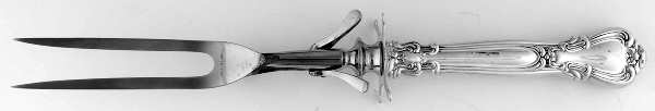 Chantilly (Sterling, 1895, Lion-Anchor-G, No Mono) Lg Carving/Roast Fork-Stn Prong w/Sterling Guard