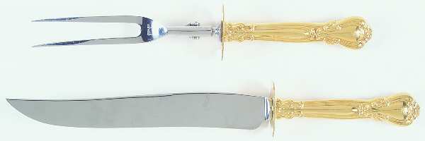 Chantilly-Gold Vermeil (Sterling, 1895) Large 2-Piece Roast Carving Set w/Stainless Blade