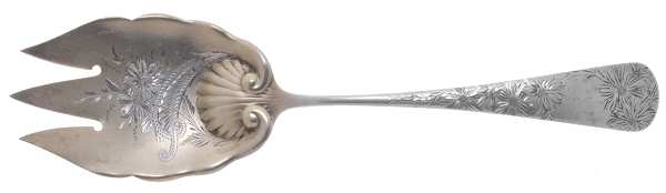 Chrysanthemum (Sterling, 1885) Salad Serving Fork, Bright Cut Solid Piece