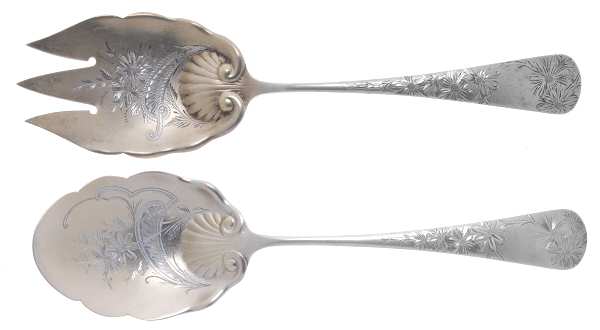 Chrysanthemum (Sterling, 1885) 2-Piece Salad Set, Bright Cut Solid Piece