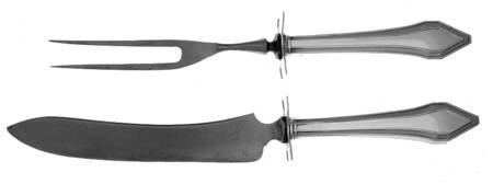 Clermont (Sterling, 1915, No Monograms) 2 Piece Small Carving Set W/ Sterling Guard