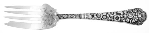 Cluny (Sterling, 1880-1883) Cold Meat Serving Fork Medium Bright Cut