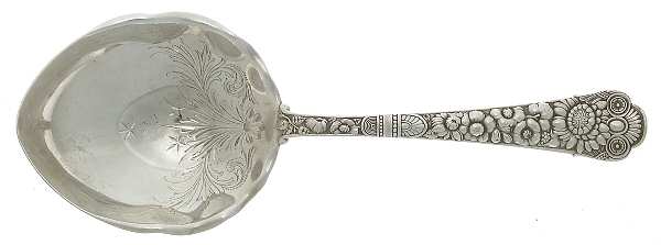 Cluny (Sterling, 1880-1883) Solid Bright Cut Vegetable Serving Spoon