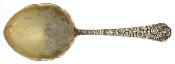 Cluny (Sterling, 1880-1883) Solid Bright Cut Vegetable Serving Spoon