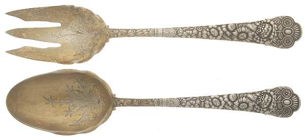 Cluny (Sterling, 1880-1883) Salad Serving Set Solid Oversize Bright Cut