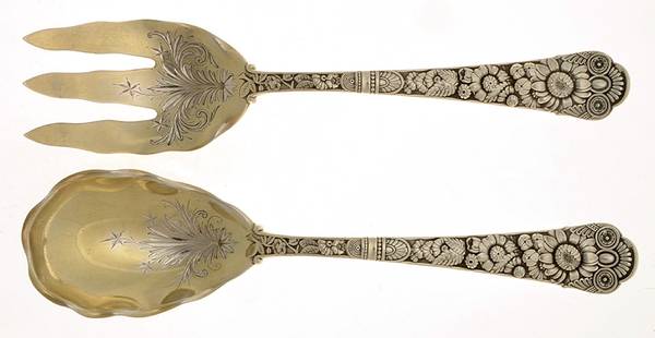 Cluny (Sterling, 1880-1883) 2-Piece Salad Set, Bright Cut Solid Piece