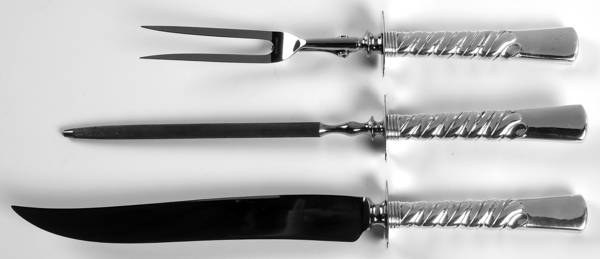 Colonial (Sterling, 1885) Large 3-Piece Roast Carving Set w/ Stainless Blade