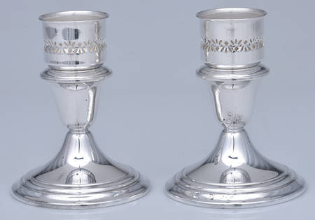 Colonial (Silverplate, Hollowware) Pair of Hurricane Lamp Bases