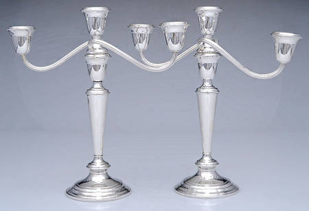 Colonial (Silverplate, Hollowware) Pair of Medium 3-Light Candelabra