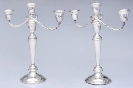 Colonial (Silverplate, Hollowware) Pair of Medium 3-Light Candelabra