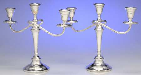 Colonial (Silverplate, Hollowware) Pair of 10" 3 Light Candelabra