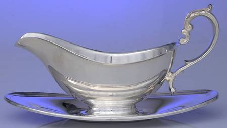 Colonial (Silverplate, Hollowware) Plated Gravy Boat with Attached Underplate