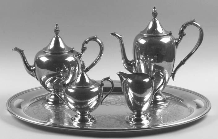 Colonial (Silverplate, Hollowware) 5-Piece Silverplate Tea Set (with Tray)