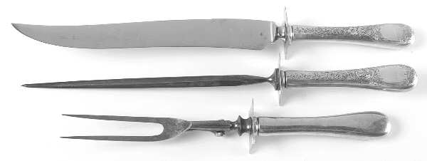 Covington-Engraved (Sterling, 1914) Large 3-Piece Roast Carving Set w/ Stainless Blade