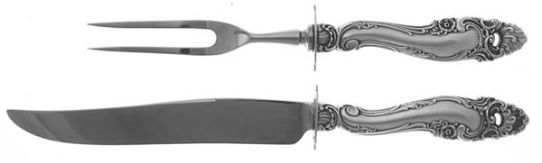 Decor (Sterling, 1953, No Monograms) Small Steak 2-Piece Carving Set w/Stainless Blade