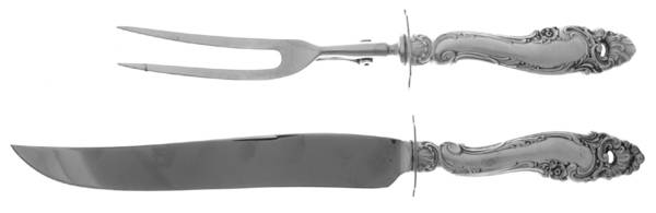 Decor (Sterling, 1953, No Monograms) Large 2-Piece Roast Carving Set w/ Stainless Blade