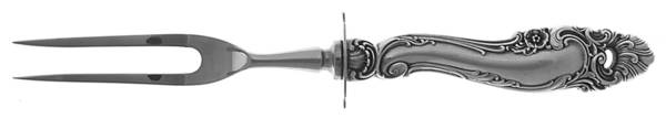 Decor (Sterling, 1953, No Monograms) Small Steak Carving Fork with Stainless Prongs
