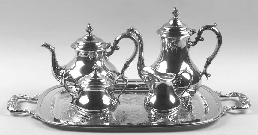 Duchess (Silverplate, Hollowware) 5-Piece Silverplate Tea Set (with Tray)
