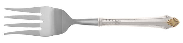 Edgemont Gold (Sterling, Gold Accent, 1987) Cold Meat Fork Large, Stainless Tines HC