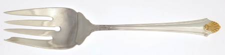 Edgemont Gold (Sterling, Gold Accent, 1987) Medium Solid Cold Meat Serving Fork