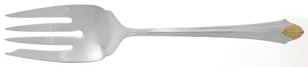 Edgemont Gold (Sterling, Gold Accent, 1987) Medium Solid Cold Meat Serving Fork by Gorham Silver