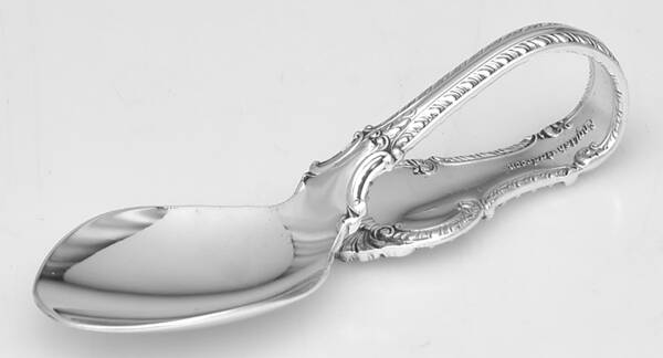 English Gadroon (Sterling, 1939, No Monos) Baby Spoon with Curved Handle HC