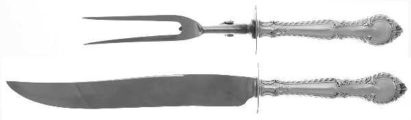 English Gadroon (Sterling, 1939, No Monos) Carving Set-2pc/Lg-Stnbl/Roast W/Sterling Guard